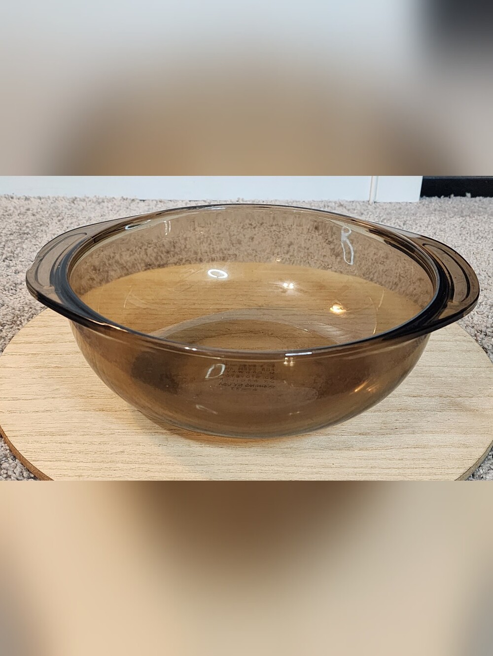 Vintage Pyrex Amber Glass Serving Bowl With Handles, Chip In Side Handle